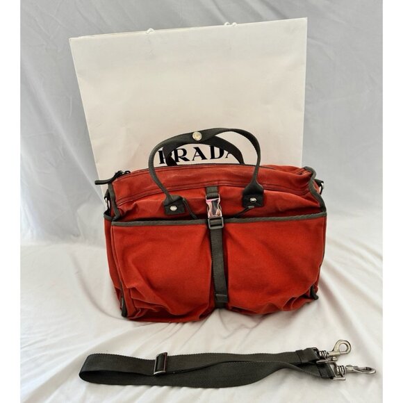 PRADA Vintage Duffle Bag Handbag Orange Nylon Travel Unisex - Picture 1 of 16
